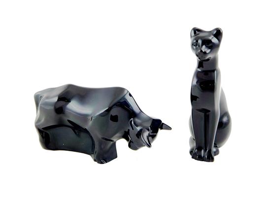 Appraisal: GLASS Two black Baccarat glass figures one sitting feline h