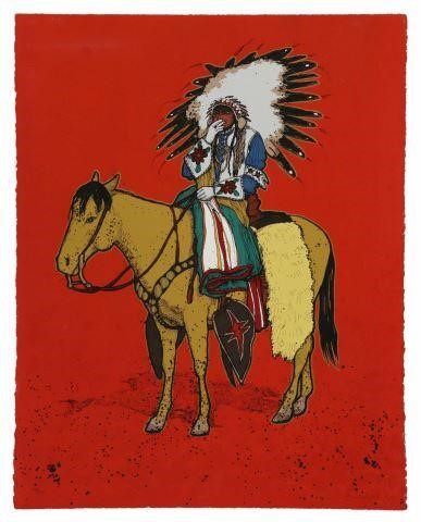 Appraisal: Unframed serigraph silkscreen on paper Brave on Horseback pencil signed