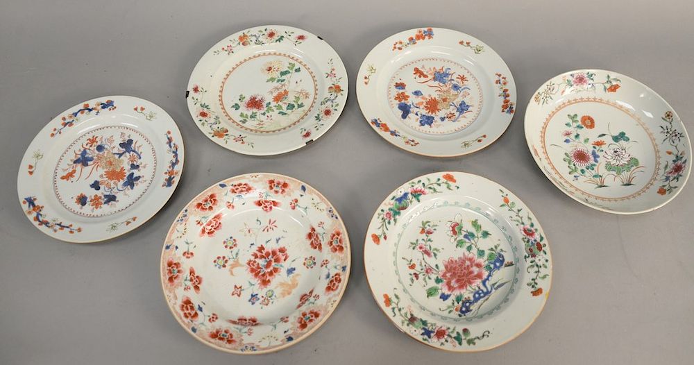 Appraisal: Group of six Chinese export porcelain plates hand painted wildflowers