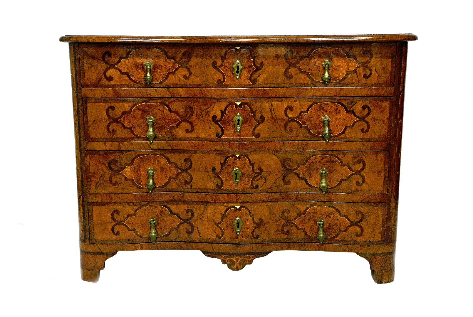 Appraisal: A mid th century German ivory inlaid walnut serpentine four