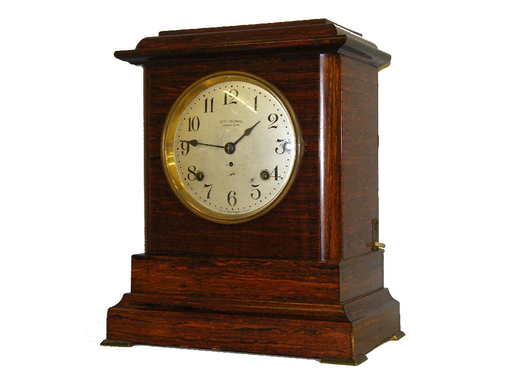 Appraisal: Unusual simulated rosewood Seth Thomas three train 'Sonora Chime' mantel