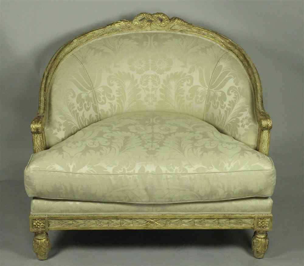 Appraisal: NANCY CORZINE LOUIS XVI STYLE OVERSIZED GILTWOOD BERGERE having a