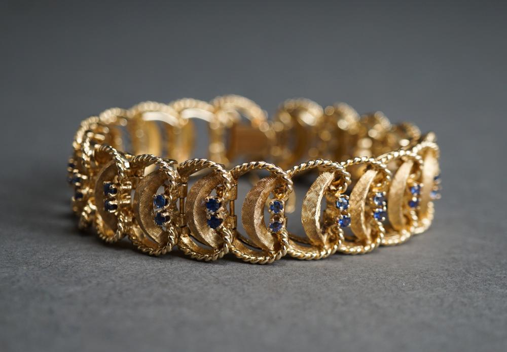 Appraisal: -Karat Yellow-Gold and Blue Sapphire Bracelet gross dwt L approx