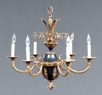 Appraisal: Empire style chandelier black painted central urn below scroll and