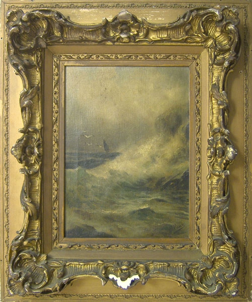 Appraisal: Pair of oil on canvas seascapes th c signed J