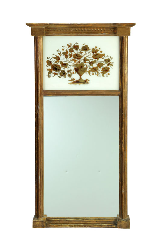 Appraisal: REVERSE PAINTED MIRROR American ca Federal architectural gilded mirror with