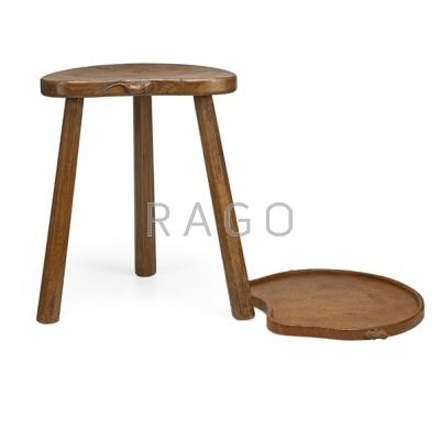 Appraisal: ROBERT MOUSEMAN THOMPSON - Carved oak stool and tray set