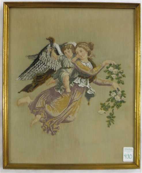 Appraisal: FRAMED VICTORIAN BEADED AND EMBROIDERED ANGEL depicting a floating female