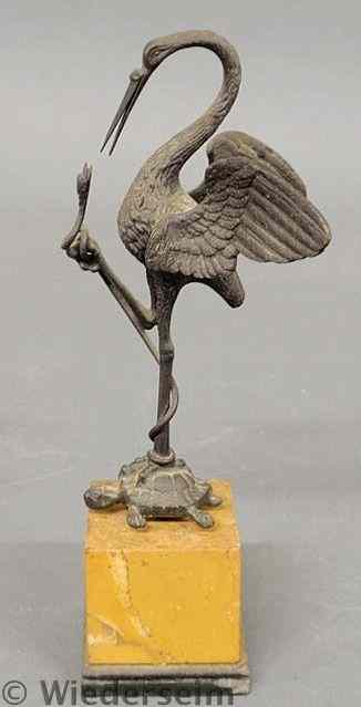 Appraisal: Bronze figure of a crane late th c with a