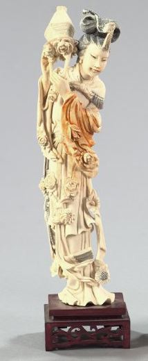 Appraisal: Chinese Elaborately Carved and Tinted Tusk Ivory Figure of a