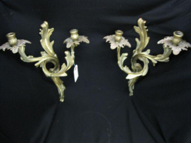 Appraisal: Pair of Ornate Brass Wall Sconces French style tall double