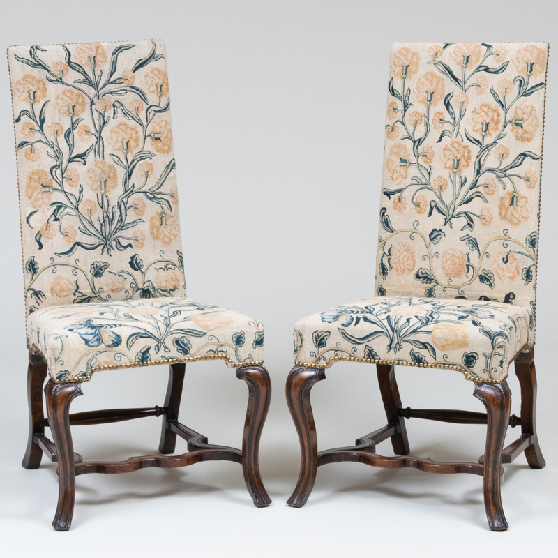 Appraisal: Pair of George I Mahogany and Needlework Upholstered Side Chairs