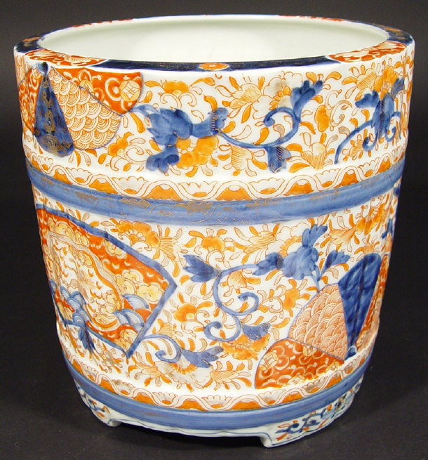 Appraisal: Japanese Imari porcelain planter of fluted form hand painted and