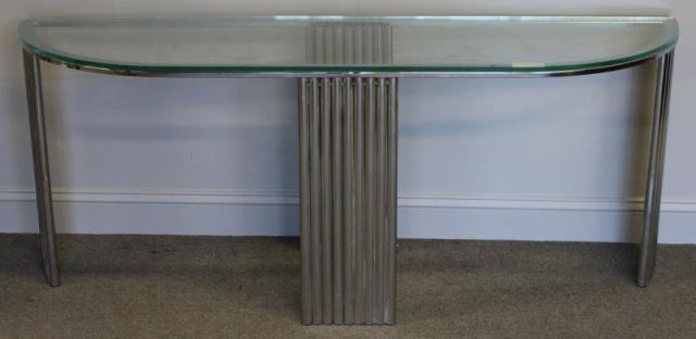 Appraisal: Midcentury Deco Style Glass Top Chrome Console From a Larchmont