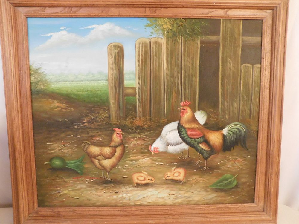 Appraisal: BARNYARD OIL PAINTING Modern oil on canvas depicting a barnyard