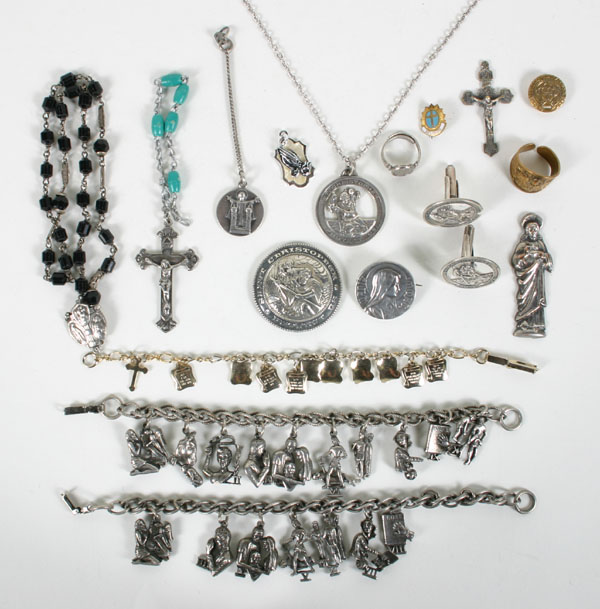 Appraisal: Vintage religious jewelry pc assortment including two Coro ten commandments