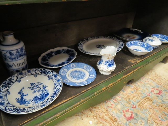 Appraisal: pcs Blue and White Ironstone platters cake plate soap box