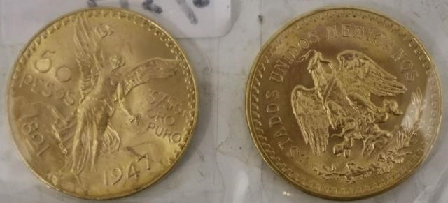 Appraisal: TWO MEXICAN PESOS GOLD COINS EACHWEIGHING OZT EXCELLENT NEAR UNCIRCULATED