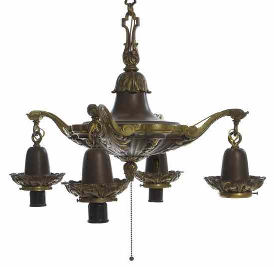 Appraisal: An Empire Style Patinated and Gilt Metal Four-Light Fixture the