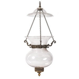 Appraisal: A Classical Pressed Metal Mounted Blown Glass Hall Lantern Circa