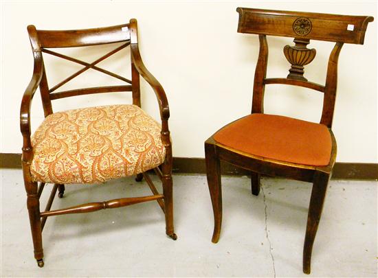 Appraisal: French Provincial open arm chair with crossed back splat round