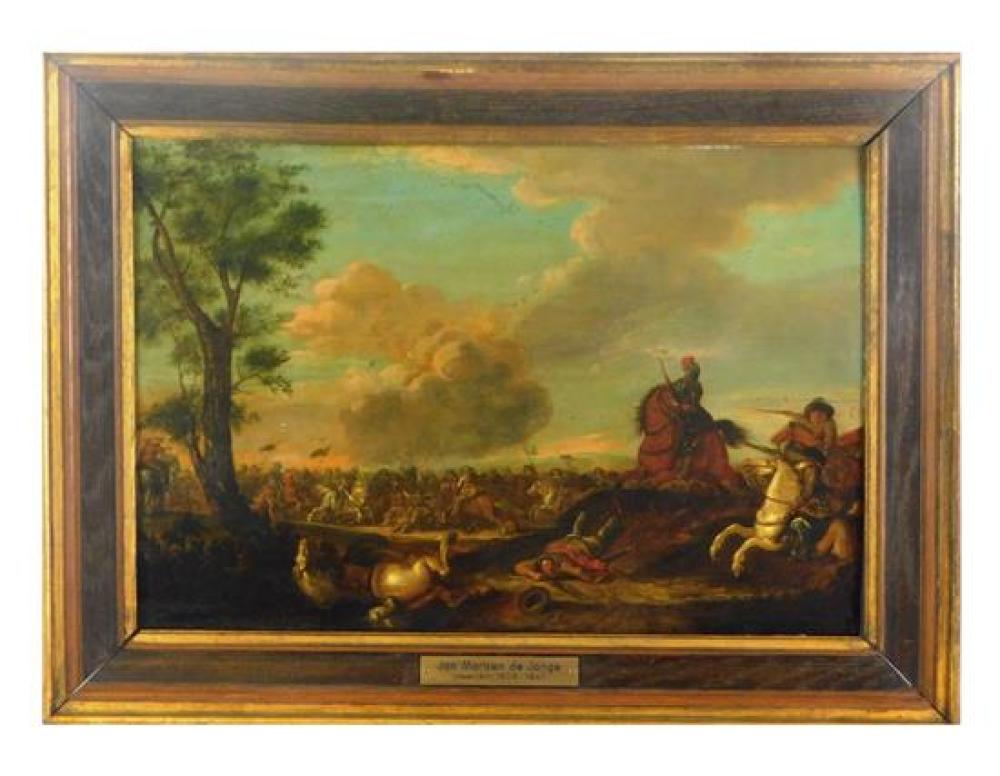 Appraisal: th C Dutch battlescene with plaque attributing work to Jan