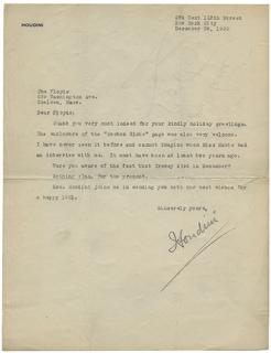 Appraisal: Harry Houdini Typed Letter Signed to Magician Walter Floyd Houdini