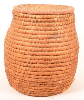 Appraisal: th Century Pennsylvania Rye Straw Coil Feather Basket - h