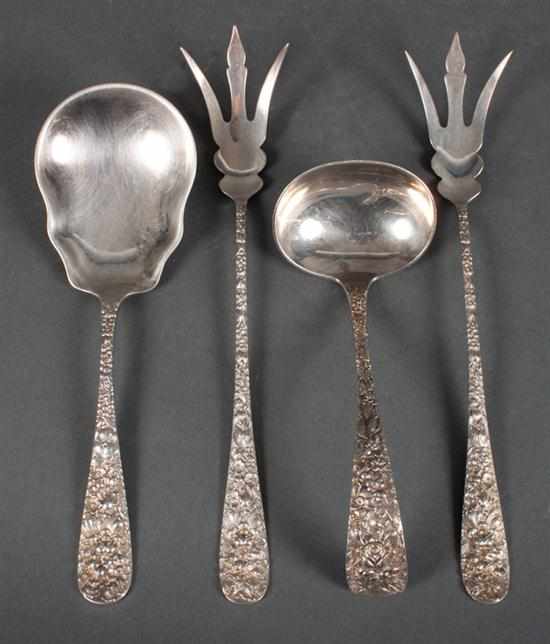 Appraisal: Four American sterling silver serving pieces in the ''Rose'' pattern