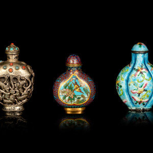 Appraisal: Three Chinese Metal Snuff Bottles LATE TH FIRST HALF OF