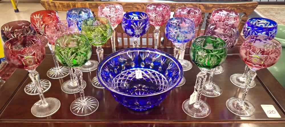 Appraisal: ASSEMBLED BOHEMIAN GLASS STEMWARE SET AND BOWL pieces all flashed