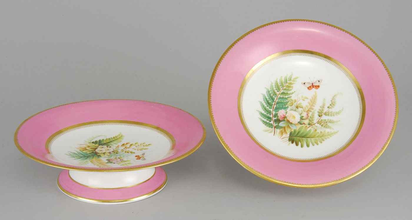 Appraisal: PAIR OF ENGLISH PORCELAIN DESSERT STANDS th CenturyAttributed to Coalport