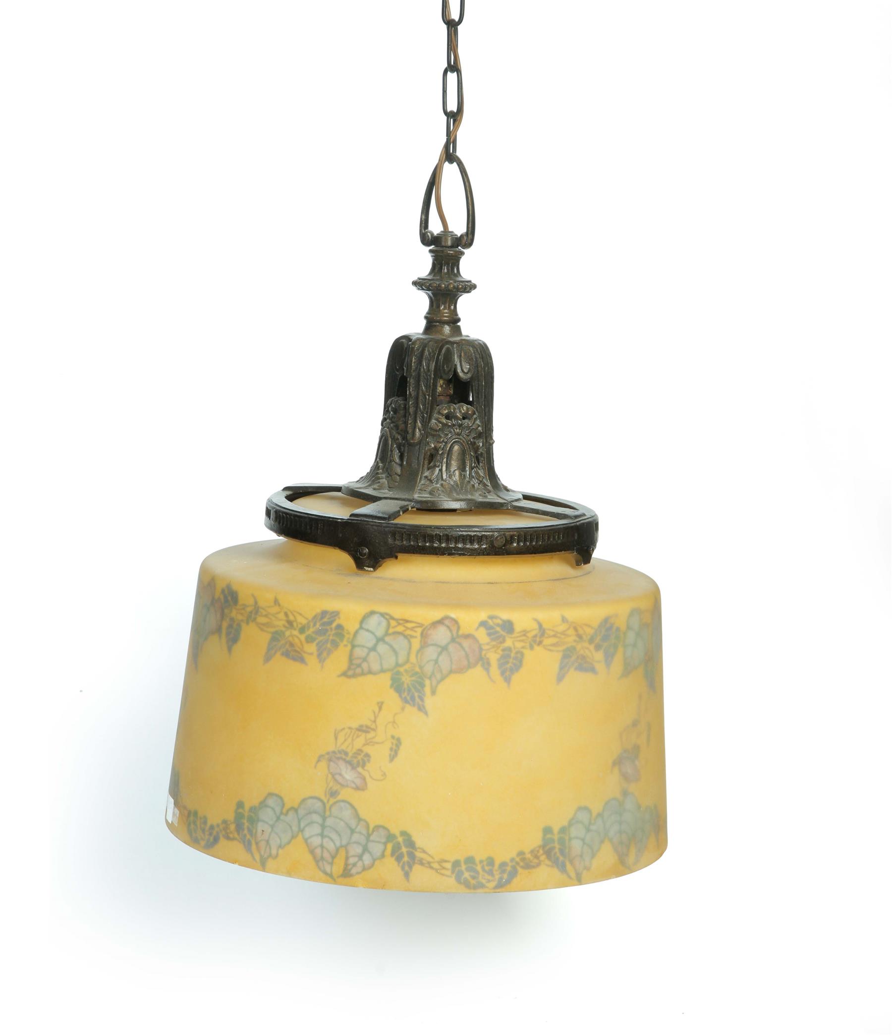 Appraisal: REVERSE PAINTED GLASS HANGING LAMP American st quarter- th century