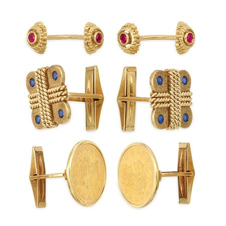 Appraisal: Three Pairs of Gold Cufflinks Estimate -