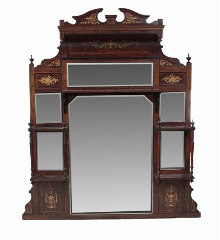 Appraisal: A Victorian rosewood and inlay mirror back the broken pediment