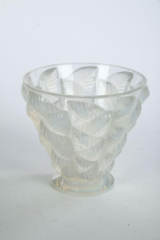 Appraisal: LALIQUE MOISSAC VASE Footed vase in white opalescent with molded