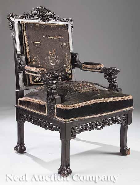 Appraisal: An American Aesthetic Carved and Ebonized Armchair in the Manner