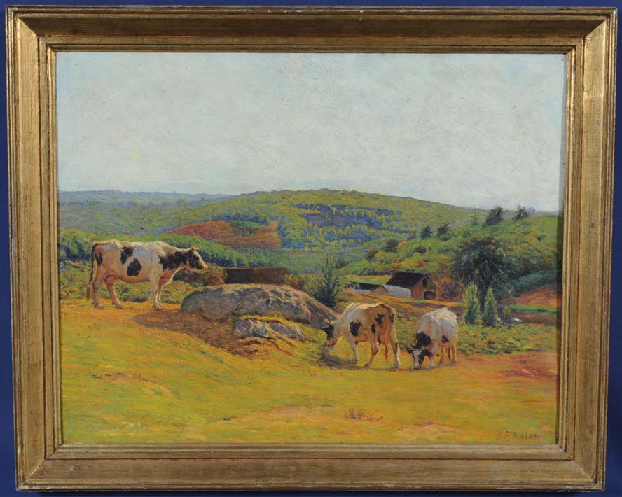 Appraisal: Oscar F Adler Cows On A Hilltop x oil on