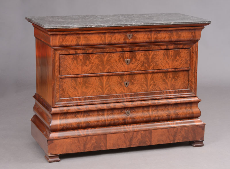 Appraisal: LOUIS PHILIPPE MAHOGANY COMMODE The gray and white marble top