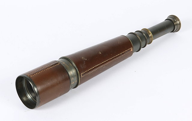 Appraisal: A LEATHER CASED FOUR DRAWER TELESCOPE by Dollonds of London