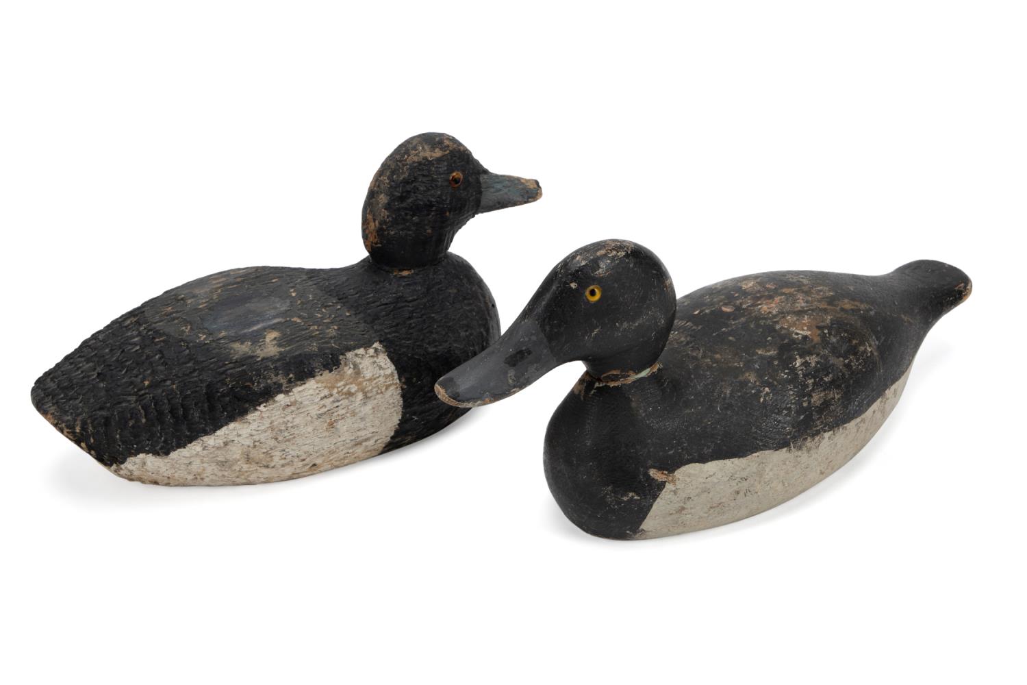 Appraisal: TWO CARVED BLACK DUCK HUNTING DECOYS EVANS Group of two