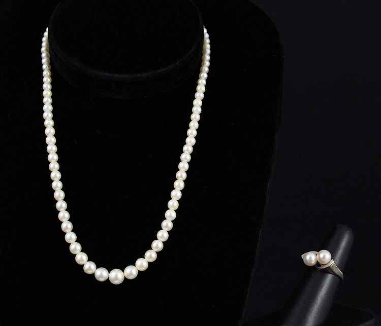 Appraisal: CULTURED PEARL NECKLACE AND K GOLD PEARL RING K white