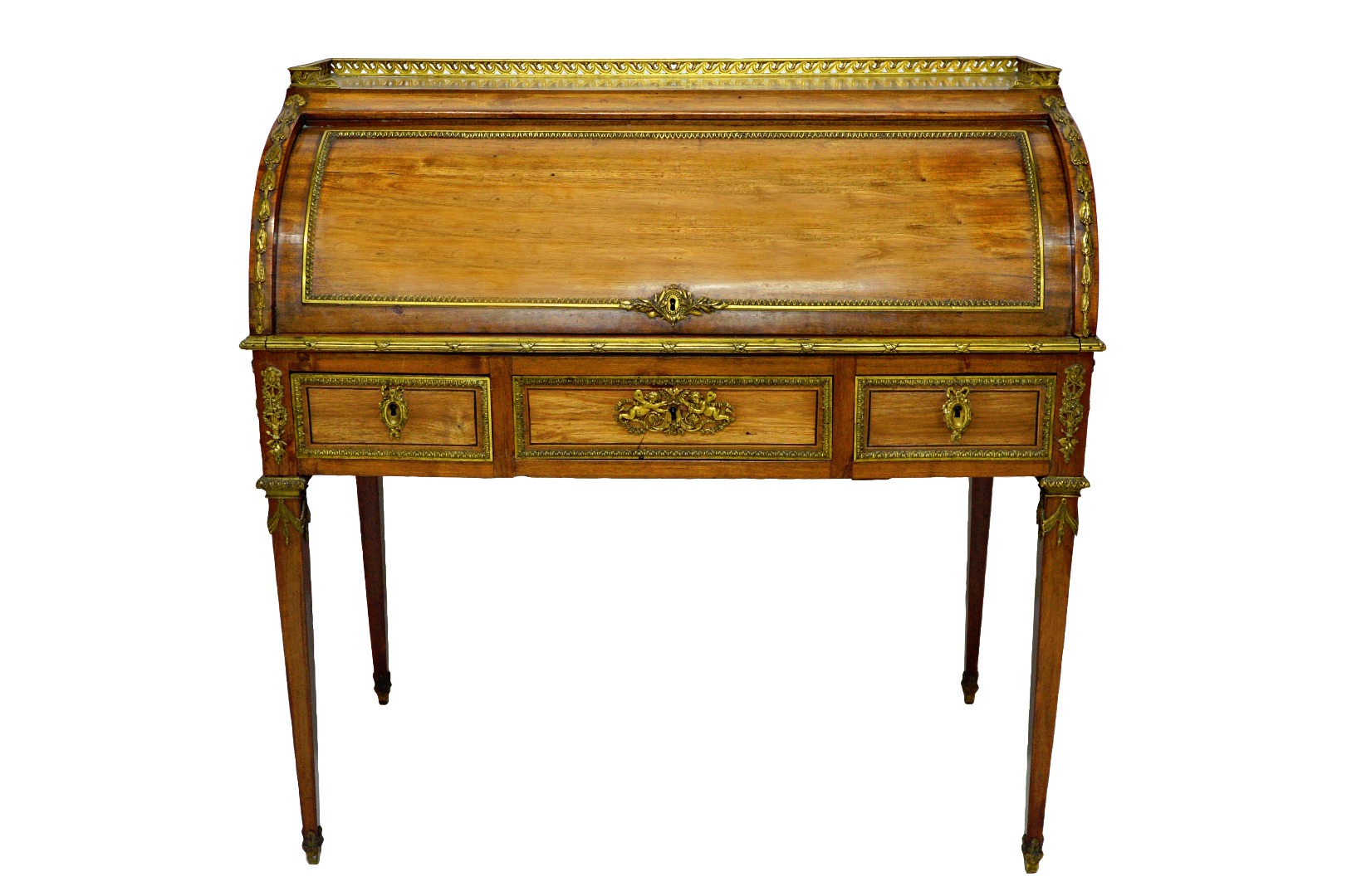 Appraisal: A Louis XVI style ormolu mounted rosewood cylinder bureau with