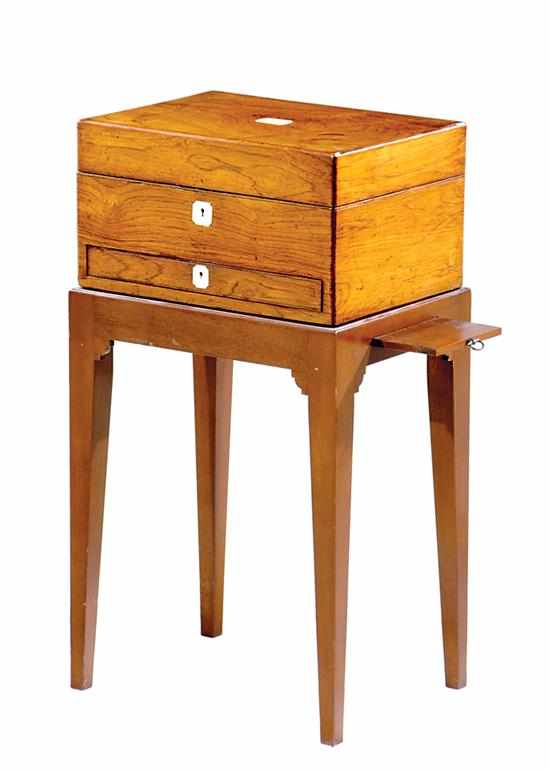 Appraisal: Irish Regency rosewood lapdesk on stand mid- th century hinged