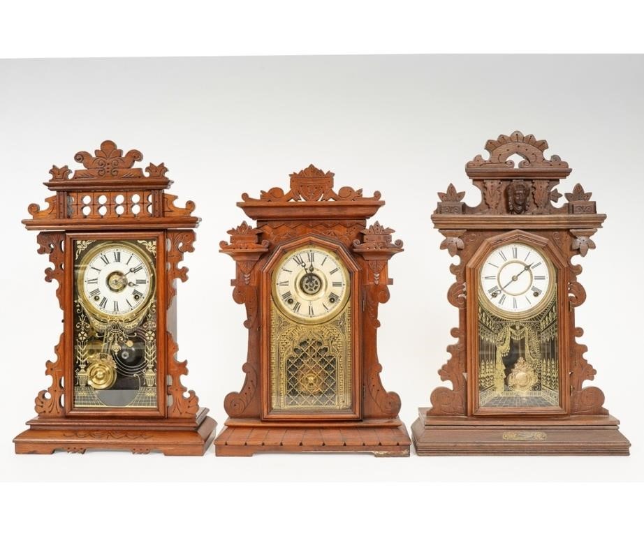 Appraisal: Three walnut mantel clocks by unknown makers late th two