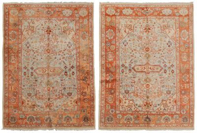 Appraisal: Near Pair Oushak Rugs Turkish mid th century similar designs