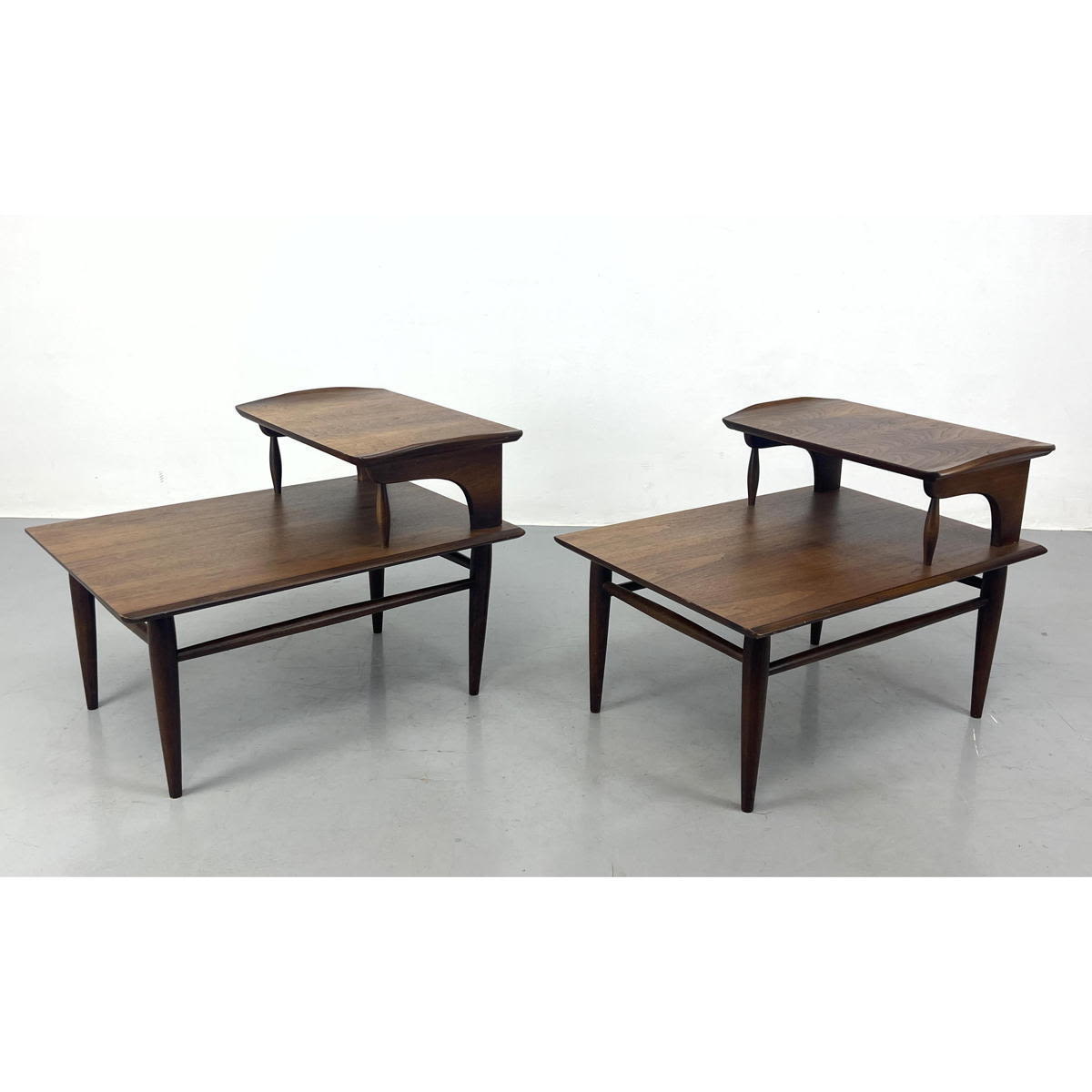 Appraisal: Pr American Modern Step Tables Walnut Frames End stables Dimensions