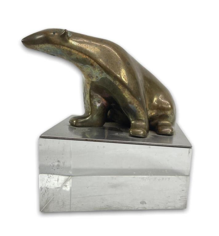 Appraisal: Loet Vanderveen S N Bronze Bear On Lucite Base Good