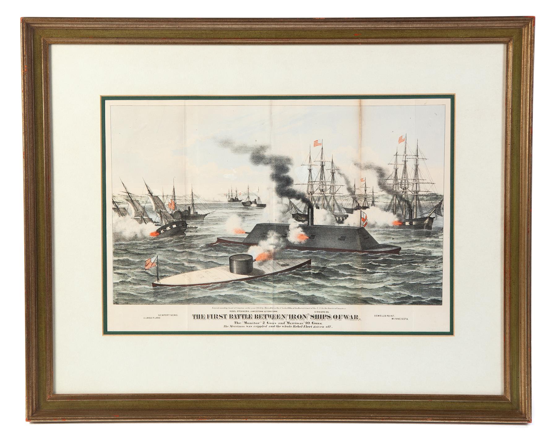 Appraisal: FRAMED AND MATTED PRINT TITLED THE FIRST BATTLE BETWEEN 'IRON'