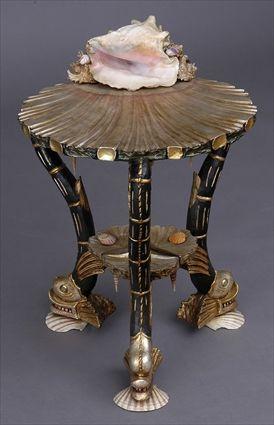 Appraisal: VENETIAN ROCOCO-STYLE CARVED PAINTED AND PARCEL-GILT SHELL-FORM GROTTO TABLE The